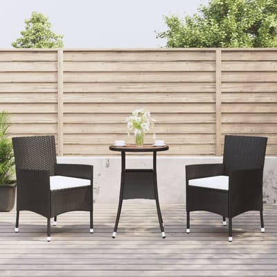 vidaXL - 3-delige - Bistroset - met - kussens - poly - rattan - zwart