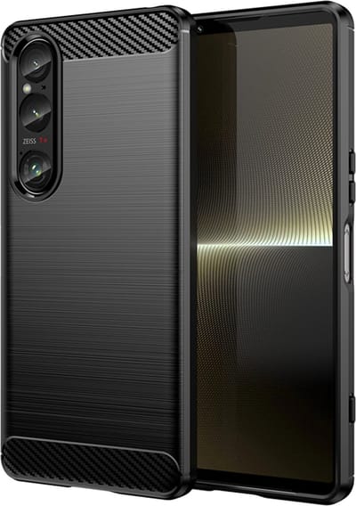 MobyDefend Hoesje - Geschikt voor Sony Xperia 1 VI - TPU Backcover - Geborstelde Metaal & Carbon-Look - Zwart