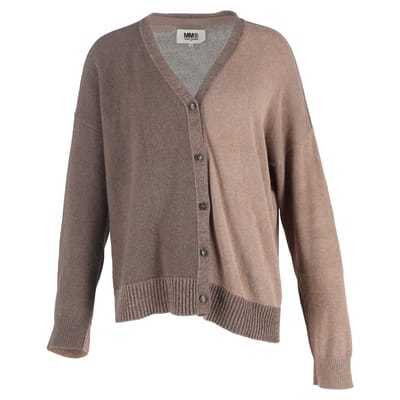Maison Margiela Color-Blocked Elbow Patch Cardigan in Brown Cotton
