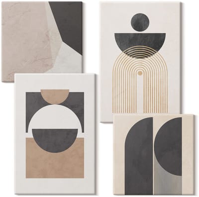 Wallfluent Set van canvas schilderijen - Abstracte vormen in tinten beige en bruin Canvas Schilderijen Set - Set van 4 Canvas Schilderijen - Bruin Set van Canvas Prints - Geometrie Canvas Kunst Set - Boheemse Canvas Kunst Set