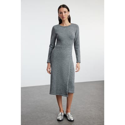 Grijze, rechte midi-jurk voor dames, lang, geschikt voor casual/dagelijks gebruik.