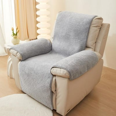 Lamswollen bank relaxfauteuilhoes antislip armleuningkussen eendelige relaxfauteuilhoes 56*207cm gray