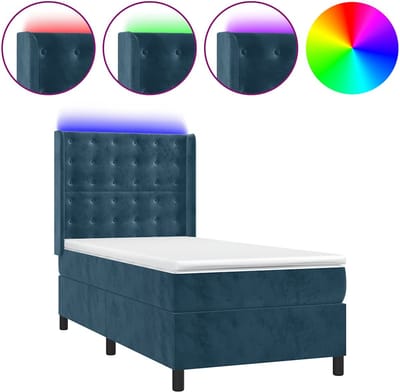 vidaXL - Boxspring - met - matras - en - LED - fluweel - donkerblauw - 90x190 - cm
