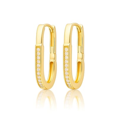 Goudkleurig Oorringen met Zikonia - Oorbellen Dames goudkleurig - Charming Huggie Lock Earrings Echte Zilver - Verguld Echte Zilver 925 - Amona Jewelry