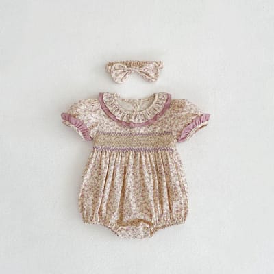 Nouveaux Vêtements d'Été pour Bébé Fille Manches Courtes Dentelle Robe de Demoisselle Coton Barboteuse Bébé Robe de Princesse Tenue Familiale Assortie Sœur 120-5T beige