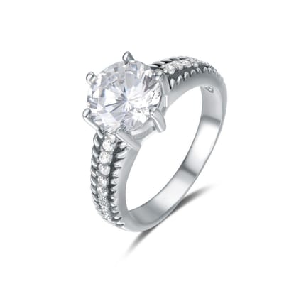 Quiges - Ring Klassiek Solitair in Vintage Stijl van 925 Zilver met Zirkonia Kristallen Transparant - QSR12117