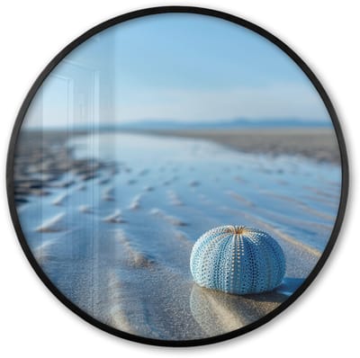 Poster in lijst Rond - Fotolijst 60x60 cm - Posters - Strand - Schild - Water - Blauw - Ronde posterlijst zwart - Decoratie - Wanddecoratie woonkamer - Muurdecoratie slaapkamer