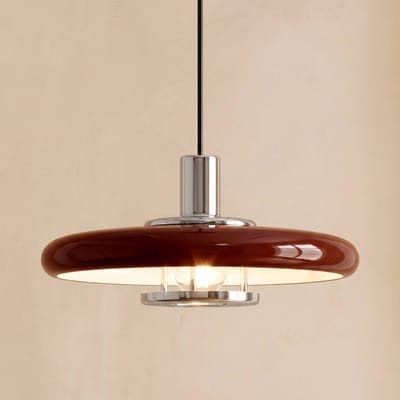 Lindby hanglamp Branford, retro, Ø 35 cm, bordeauxrood, metaal