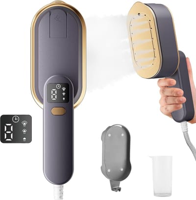 carmdering - Reisstoomijzer - Handheld Stomer - Draagbare Kledingstomer - 10 Seconden Snelle Opwarming - LCD Scherm Met 3 Niveaus - Keramische Plaat - 1200 Watt Krachtig - Voor Reizen En Thuis Gebruik - 1 Stuk