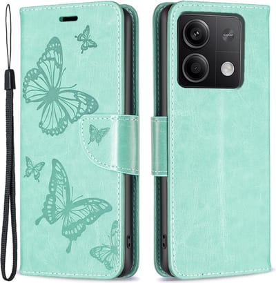 Coverup Hoesje - Geschikt voor Xiaomi Redmi Note 13 5G Hoesje - Coverup Vlinders Book Case - Mintgroen