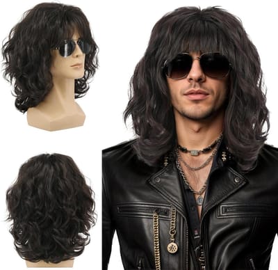 Solidchoice - Donkerbruine Jaren 70 Punk Rocker Pruik voor Cosplay