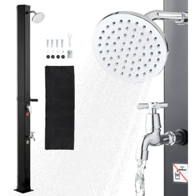 VEVOR Solardouche 35 L, Solar tuindouche 2160 mm hoog, zwembaddouche met zeepbakje, warm- en koudwaterregeling, vrijstaand, campingdouche voor tuin, zwembad, strandzwembad, zwart