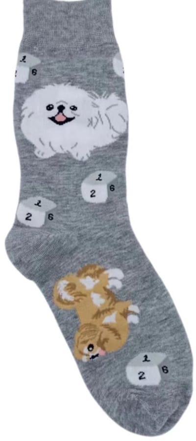 Dames sokken - grijs - wit - bruin - leuke print hond - 36 - 40 - gift - cadeau voor haar - geschenk vrouwen - Kerst cadeau - verjaardagscadeau