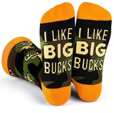 SilverAndCoco - Gekke Vrolijke Foute Kleding / Leuke Grappige Happy Warme Man Socks / Huissokken Verjaardag Geschenk accessoires Sok Katoen Leger Legerprint / Jagen Jager Hert Herten Mannen Sinterklaas Schoen Kerst cadeau met Tekst - I Like Big Bucks
