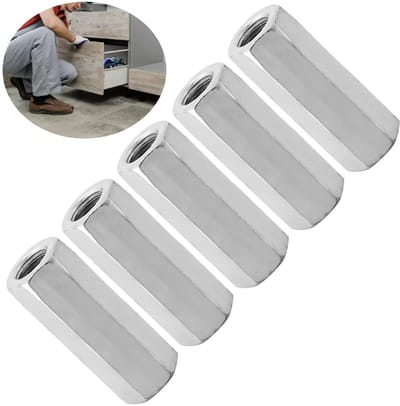 Dailygoods- Zeskantmoer 5 Stuks - Lange Stang - Koppelingsmoer - Schroefdraadbevestigingen - Verzonken Koolstofstaal - M12*50 15 mm - Bevestigingsmoer