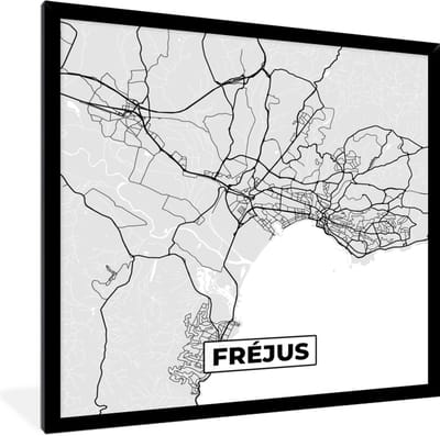 Fotolijst incl. Poster - Stadskaart - Frankrijk - Kaart - Fréjus - Plattegrond - 40x40 cm - Posterlijst