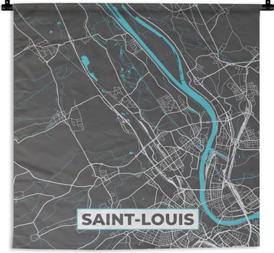 Wandkleed - Wanddoek - Saint-Louis - Plattegrond - Stadskaart - Frankrijk - Kaart - 180x180 cm - Wandtapijt