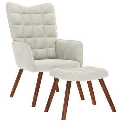 vidaXL - Relaxstoel - met - kruk - crèmekleurig - fluweel