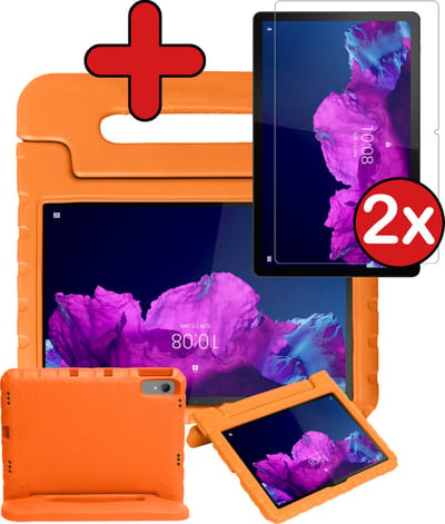 Hoesje - Geschikt voor Lenovo Tab P11 - Met 2x Screenprotector - Kinderhoes - Shockproof Bumper - Kidsproof Case - Tablethoes - Kinder Hoes Cover - Oranje