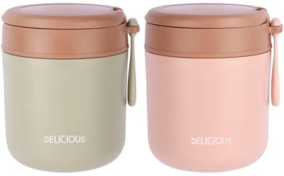 Dailygoods- Voedselfles Geïsoleerd 430 ml - Thermische Lunchbox - Lekvrije Soepcontainer - Opvouwbare Lepel - Roestvrij Staal - Voor Kinderen