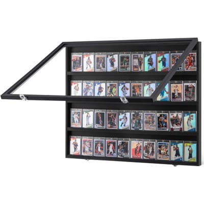 VEVOR Sportkaarten Display Case in 36 Verschillende Designs, 77,5x61,7x5,5cm Presentatie Frame met 98% UV-bescherming PC Glas Afsluitbare Wandkast voor Voetbal Basketbal Hockey Verzamelkaarten