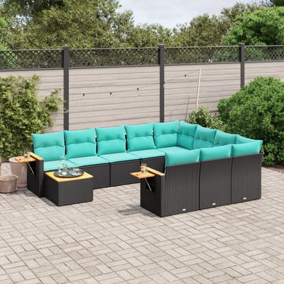 vidaXL - 11-delige - Loungeset - met - kussens - poly - rattan - zwart