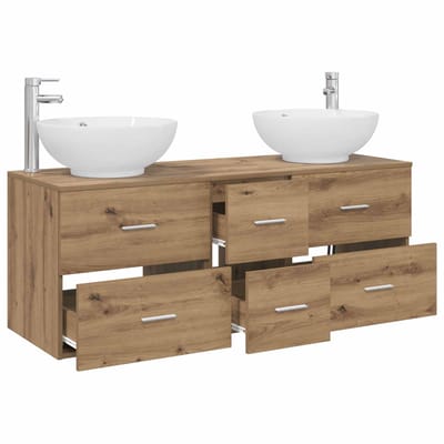 vidaXL - Badkamermeubel - Set - 3 - st - Artisanaal - eiken - 129 - x - 44,5 - x - 80 - cm