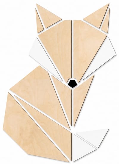 Houten wanddecoratie - Wooden wall decoration | Vos 30 x 42cm Fox | Licht hout - Natural wood | Geometrische muurdecoratie kinderkamer - Geometric wall art for kids room - Origami Design Wandfiguur - Dieren - Babykamer - Devos