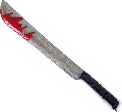 Horror kunststof hakmes/machete met bloed - 75 x 8 cm - Bloederige wapens - Halloween verkleed accessoires