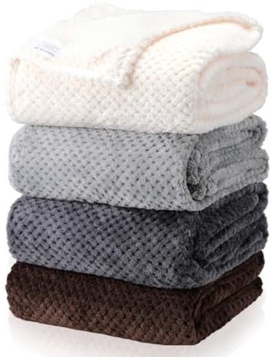 4 Stuks Flanne Fleece Deken - Zachte 3D Wafel Textuur Plaid voor Winter - Lichtgewicht Decoratieve Gooi Dekens, 127 x 152 cm