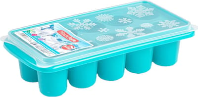 Plasticforte IJsblokjes tray - met deksel - ijsklontjes vorm - 10-vaks - blauw - grote klontjes