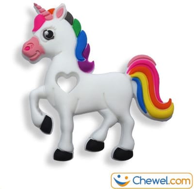 Chewel® Bijtketting Unicorn Eenhoorn Regenboog Wit | Meer Rust en Concentratie op School/Thuis | Stop Nagelbijten en Overprikkeling | BPA vrij