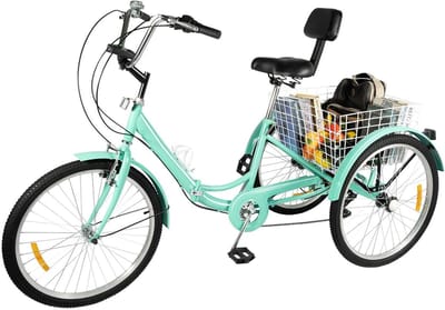 Driewieler Fiets - Volwassen Tricycle - Boodschappen Doen - Sterk Carbon Frame - 140 kg Laadvermogen - Turquoise