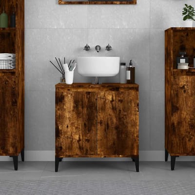vidaXL - Wastafelkast - 58x33x60 - cm - bewerkt - hout - gerookt - eikenkleurig