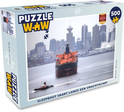 Puzzel Sleepboot vaart langs een vrachtschip - Legpuzzel - Puzzel 500 stukjes