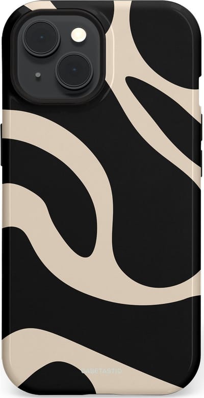 Casetastic hoesje geschikt voor Apple iPhone 15 - MagSafe - Dubbellaagse bescherming - Zwart Zand Organische Golven - Fashion Case - Zwart Zand