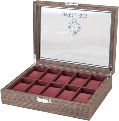 Horloge Box - Sieraden Opberger - Veilig Opbergen - Massief Hout - 10 Vakken - Rood