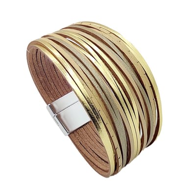 Sorprese Armband - Gold Fusion - Wikkelarmband - Armband Dames - Leer - Elegant Cadeau - Model D