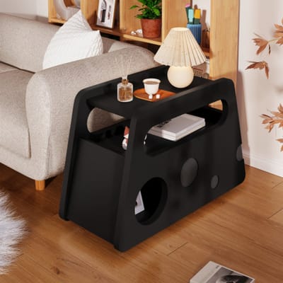 Stijlvolle Zwarte Bijzetkast op Wielen – Modern Sideboard met Veilig Afgerond Design – 81×33×51,5 cm voor Woonkamer & Slaapkamer