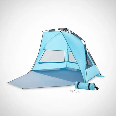 Velmio Pop-up Strandtent - Koepeltent - 250 x 130 x 145 cm - UPF 50+ Zonbescherming - UV Bescherming - 3-4 Personen - 3 Vensters - met Ritssluiting - Inclusief Draagtas