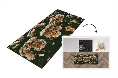 Keukenloper - Loper keuken - Bloemen - Wild - Bruin - 120x50 cm - Keukenloper vinyl