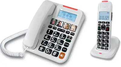 Twinset Draadloze Dect Telefoon & Big Button Bedrade Senioren Telefoon - Duo Set - 2 Handsets - Grote Toetsen - Vaste lijn - Wit
