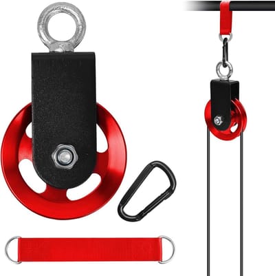 Aluminium Katrol - Kabelrol Fitness - Zware Lasten Optillen - Robuuste U-beugel - 90 mm Diameter - Rood