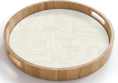 Dienblad rond 40x40 cm - Schootdienblad hout - Textuur - Abstract - Beige - Borrelplank rechthoek - Plateau houten dienbladen