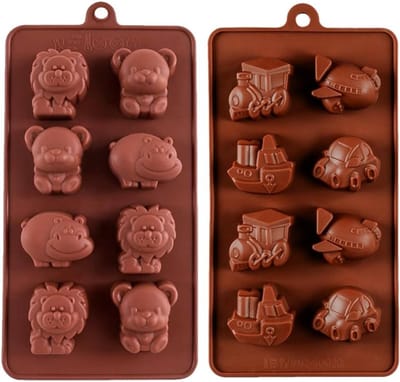 Siliconen Cake Mallen met Dieren en Vervoer, 8-Caviteiten voor DIY Taart, Chocolade en Zeep, Perfect voor Feestdagen en Verjaardagen