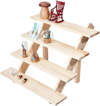 4-Tier Log Retail Earring Display Riser, Oorbel Ring Houder Afneembare Onvoltooide Hout Retail Sieraden Card Display Stand met Groove voor Ambachten Sieraden Opslag Display Collectie, 39 x 40 x 32 cm
