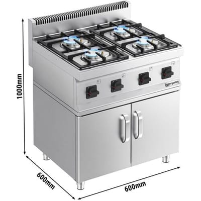 GGM Gastro Gasherd - 14 kW - 4 Brenner - inkl. Unterbau mit 2 Türen Zilver