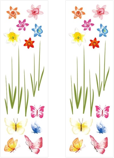 Dailygoods- Bloemenvlinderstickers 2 stuks - Zelfklevende Muurstickers - Woondecoratiestickers - Raamstickers - Kunststof - Waterdicht 20 x 70 cm - Muursticker