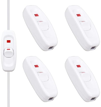 Set van 4 Tussen schakelaars met LED Indicator, 250V, 10A, Geschikt voor Tafellampen, Bedlampen en Kleine Apparaten