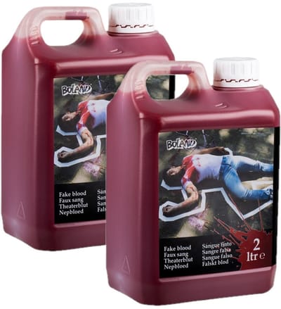 Pakket van 2x stuks boland party jerrycan vloeibaar horror nepbloed schmink - 2 liter - halloween verkleed accessoires/make-up